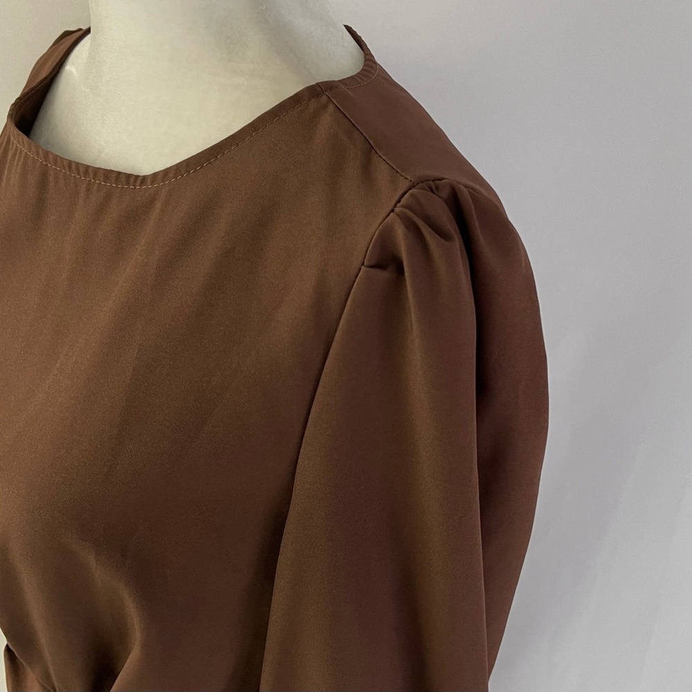 Pretty Little Thing Ruched Long Sleeve Bodycon Mini Dress Chocolate Brown Size 6 - Picture 9 of 16